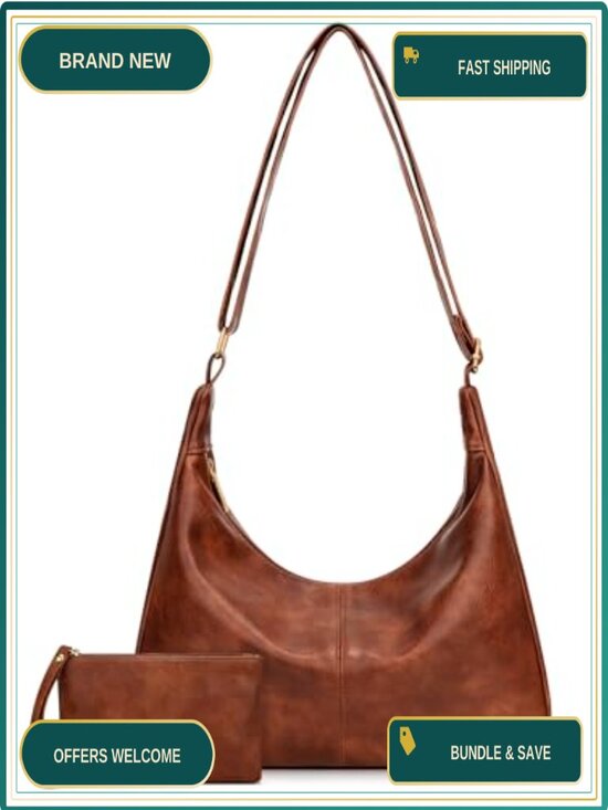 Handbags - Slouchy Hobo Shoulder Bag Vegan Leather Adjustable Crossbody Purse